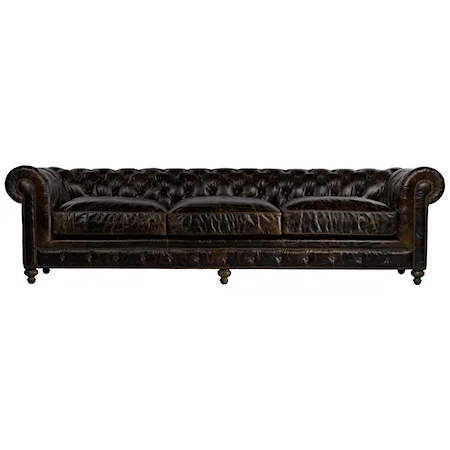 Extra Long Cigar Club Leather Sofa in Classic Chesterfield Design